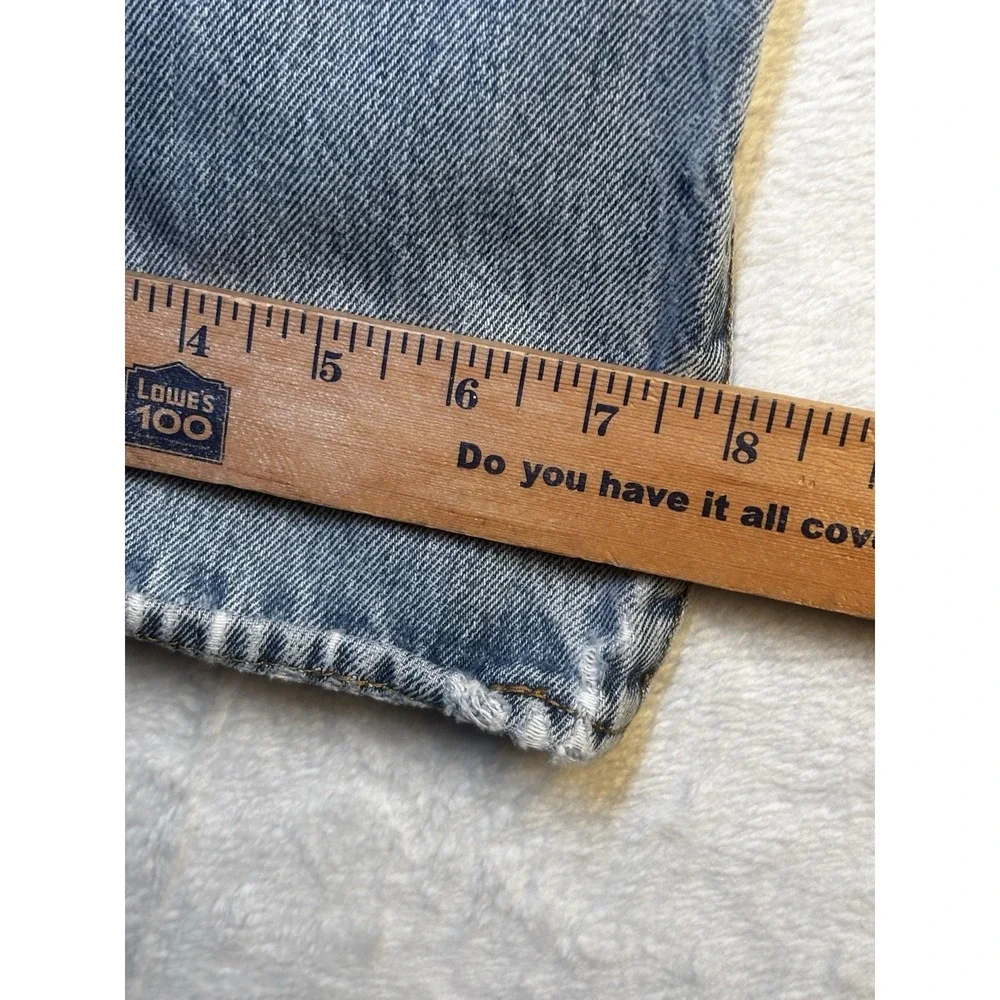 Levis 501 Jeans Mens Fit 36x28 Blue Denim Thrashed Straight Holes Raw‎ Hem